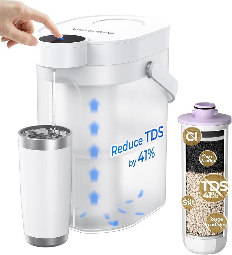 Waterdrop TDS Reduction Rechargeable Water Filter Dispenser, Retain Key Minerals, Instantly Improve Flavor, 15-Cup 5-Stage Portable Countertop Water Filtration System with 1 Filter, White - Image 1